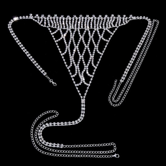 Tassel Underwear Rhinestone Bra Thong Lingerie Body Chain Bikini Body Jewelry - Picture 6 of 7